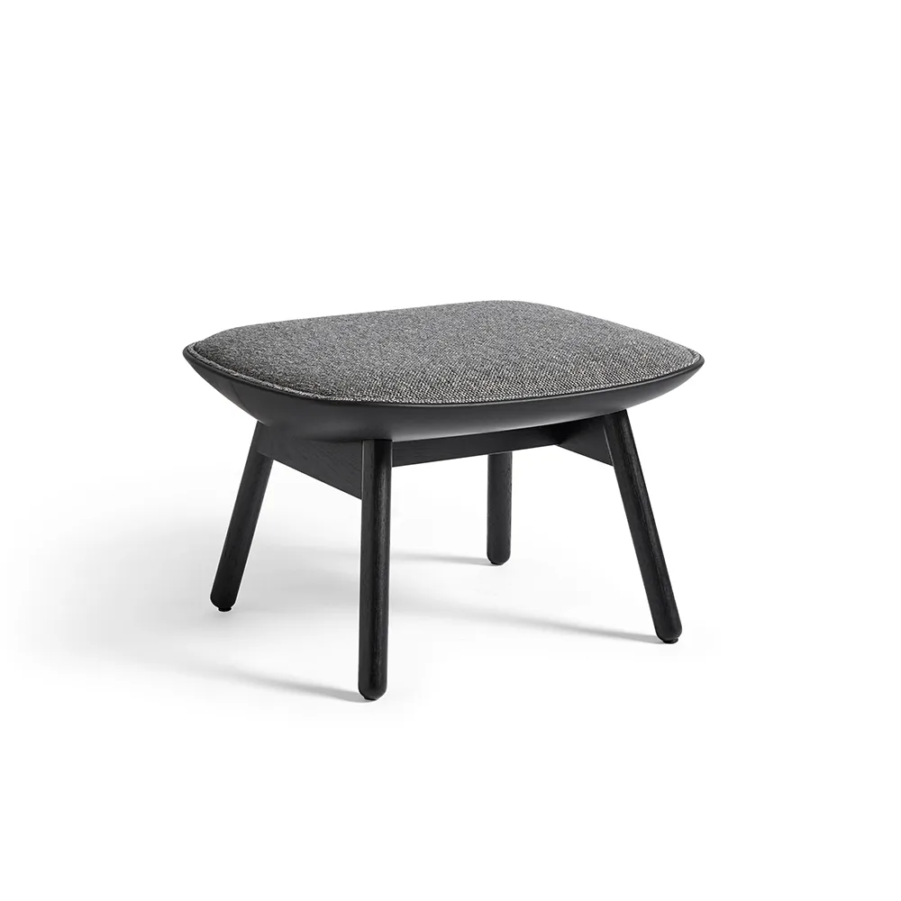 Uchiwa ottoman, Grey-black oak-back black leather HAY