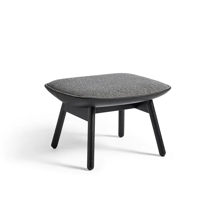 Uchiwa ottoman - Grey-black oak-back black leather - HAY