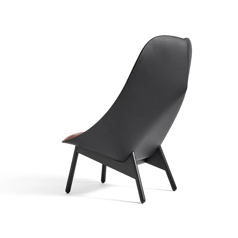 Uchiwa Quilt lounge chair, 12 clementine-black oak-black leather HAY