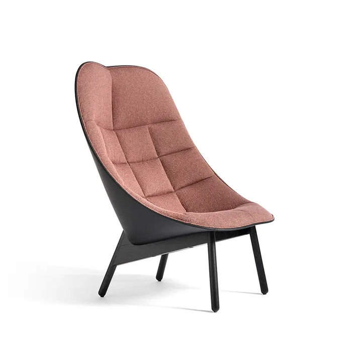 Uchiwa Quilt lounge chair - 12 clementine-black oak-black leather - HAY