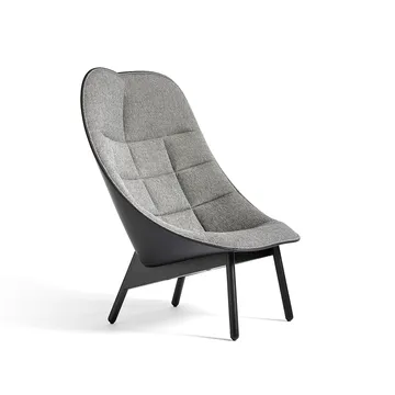 Uchiwa Quilt lounge chair - 307-201 grey-black oak-black leather - HAY