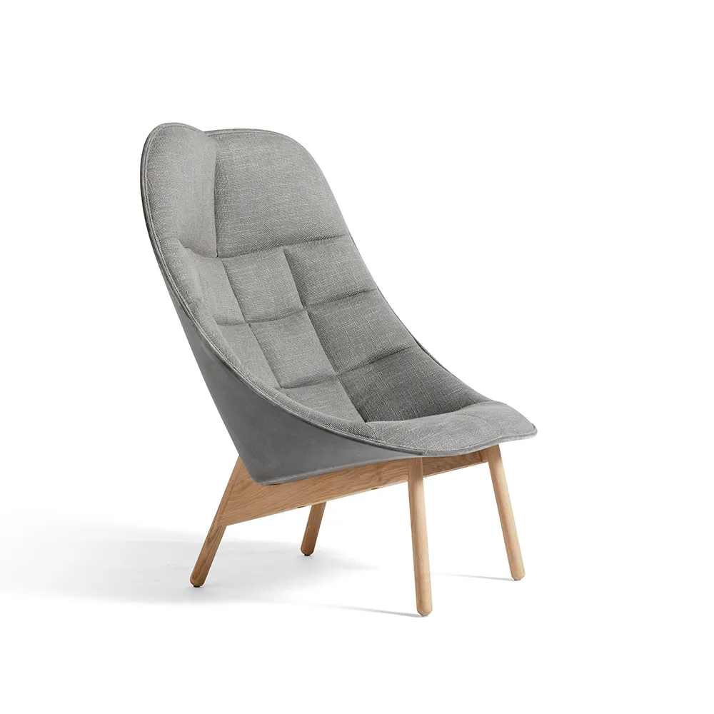 Uchiwa Quilt lounge chair, Magnesium-oak-back Lola warm grey HAY