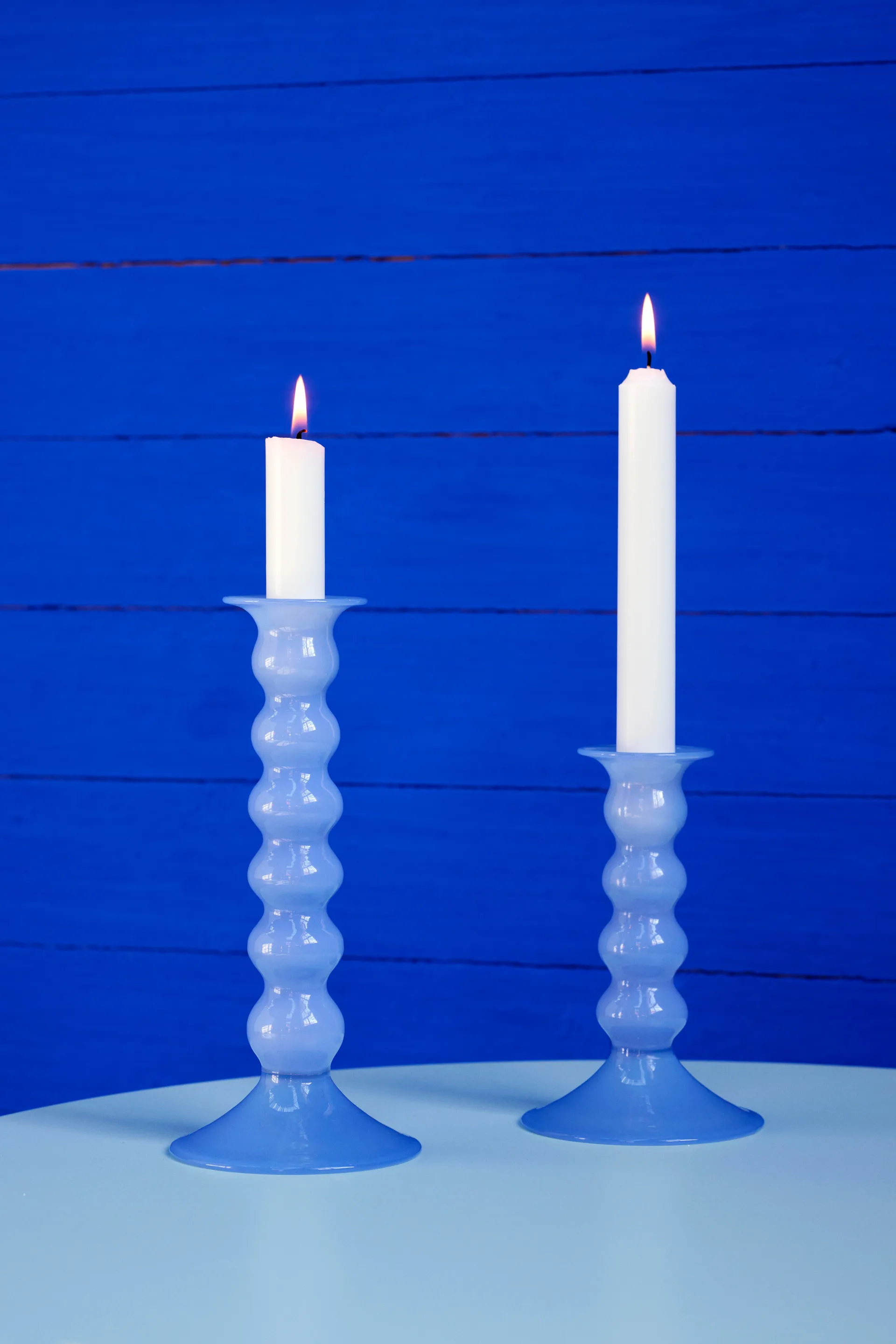 Wavy candle holder medium 14 cm, Jade light blue HAY