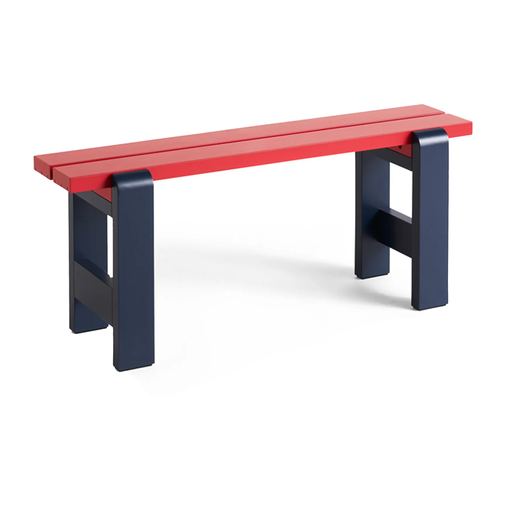 Weekday bench Duo 111x23 cm lacquered pine, Wine red-steel blue HAY