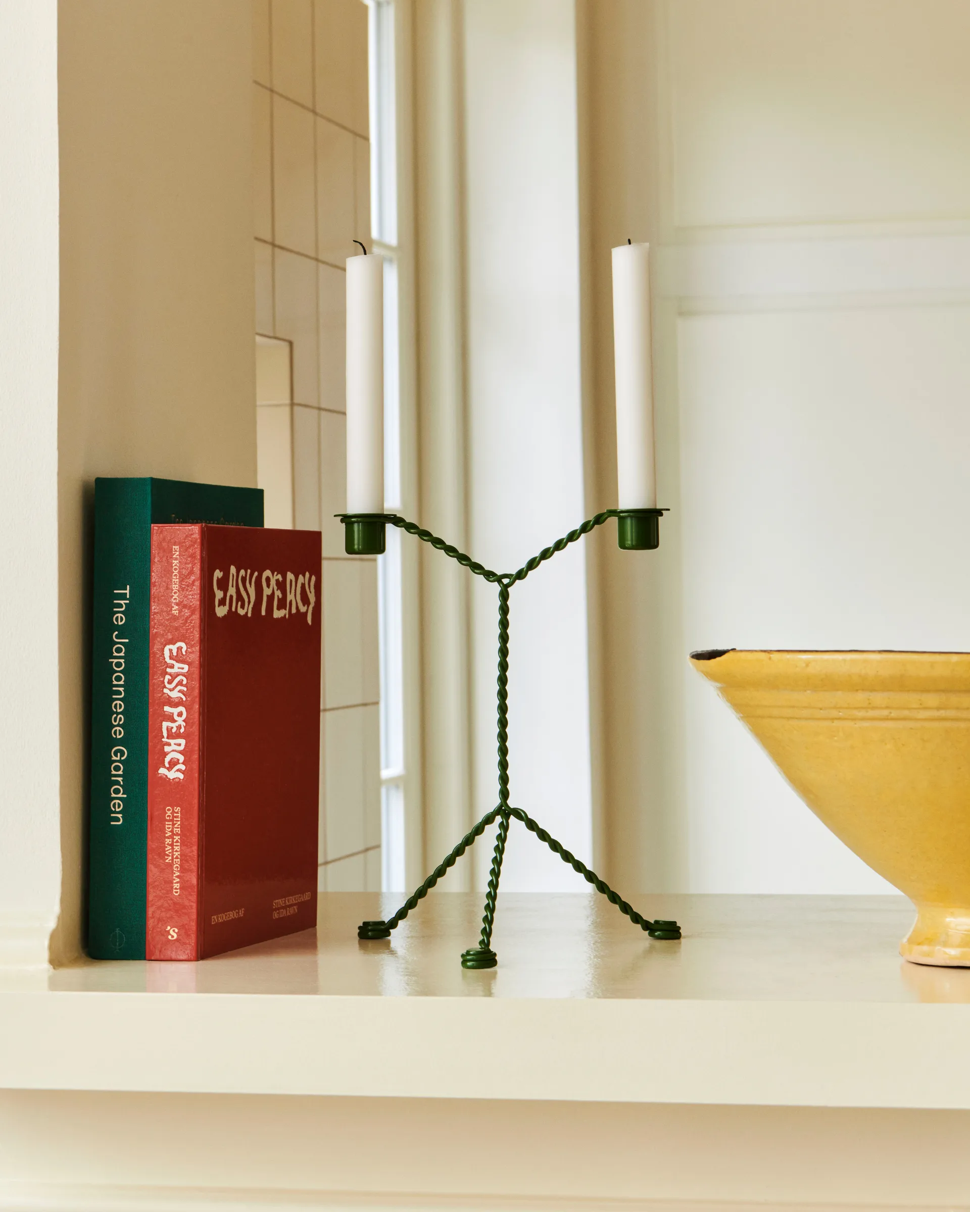 Wire candle sticks, Green HAY
