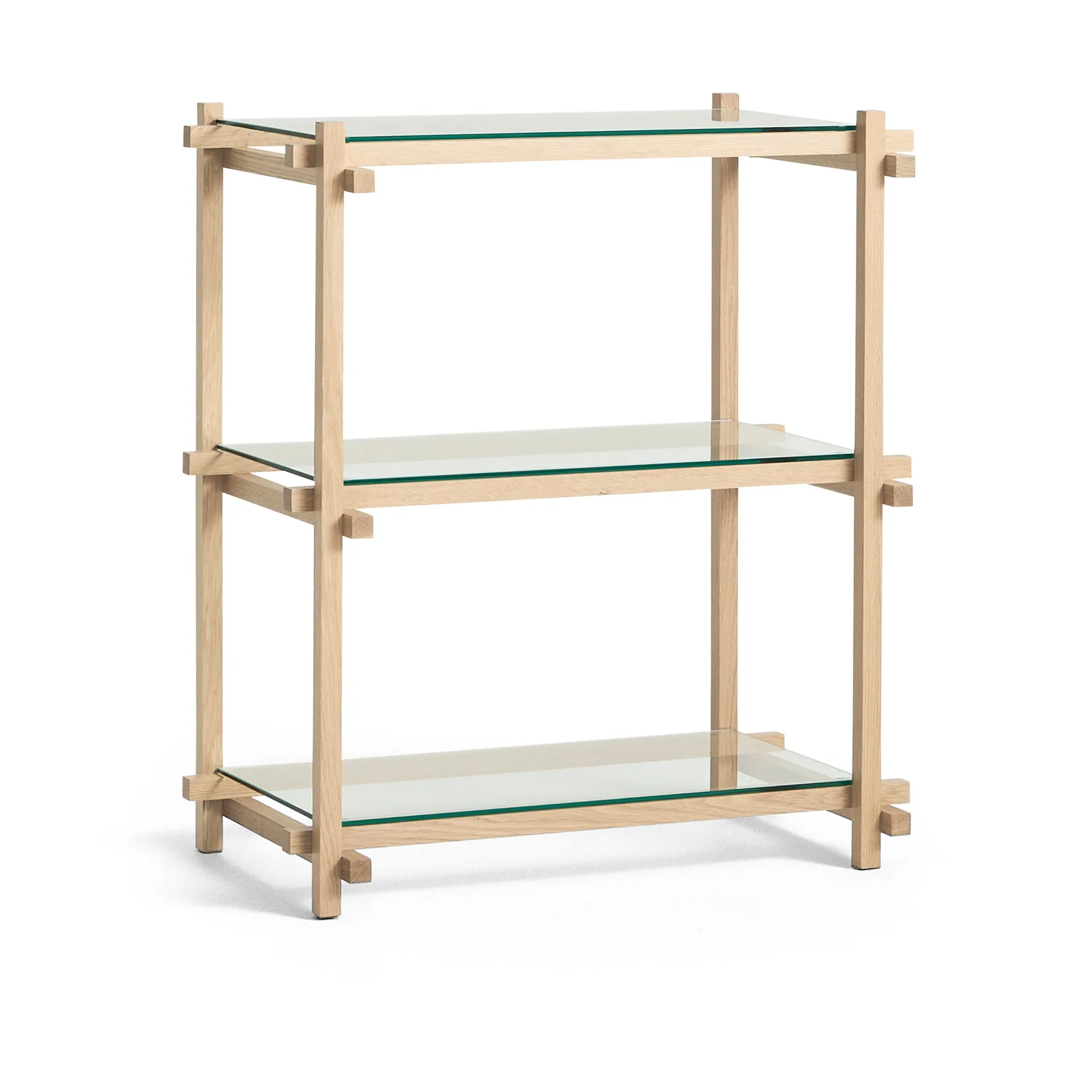 Woody Column shelf, Oak-clear glass, low HAY