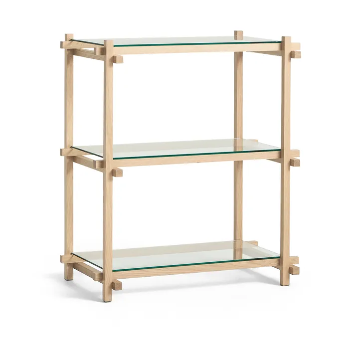 Woody Column shelf - Oak-clear glass, low - HAY