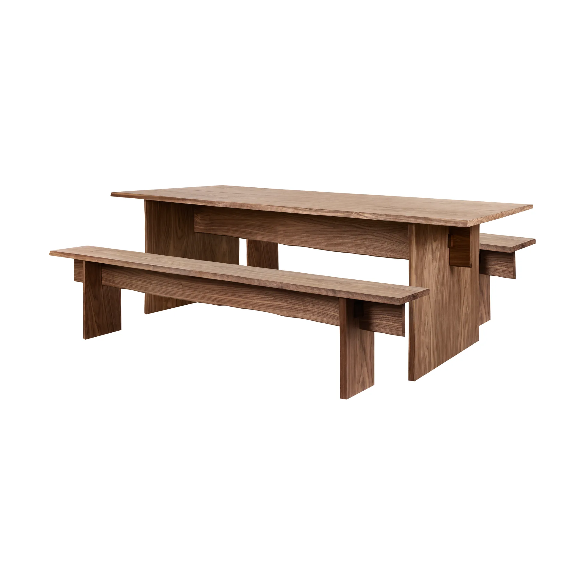 Bookmatch dining table with benches 220 cm, Walnut Hem
