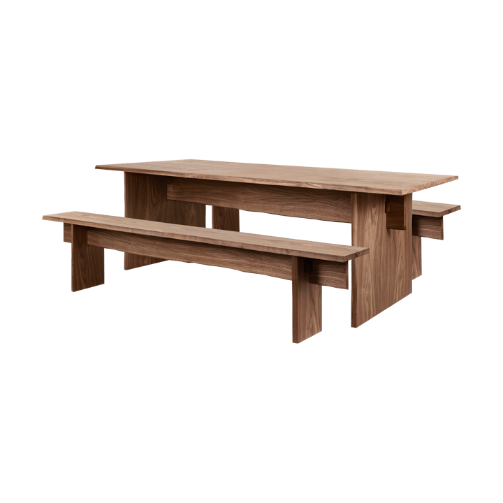 Bookmatch dining table with benches 220 cm - Walnut - Hem