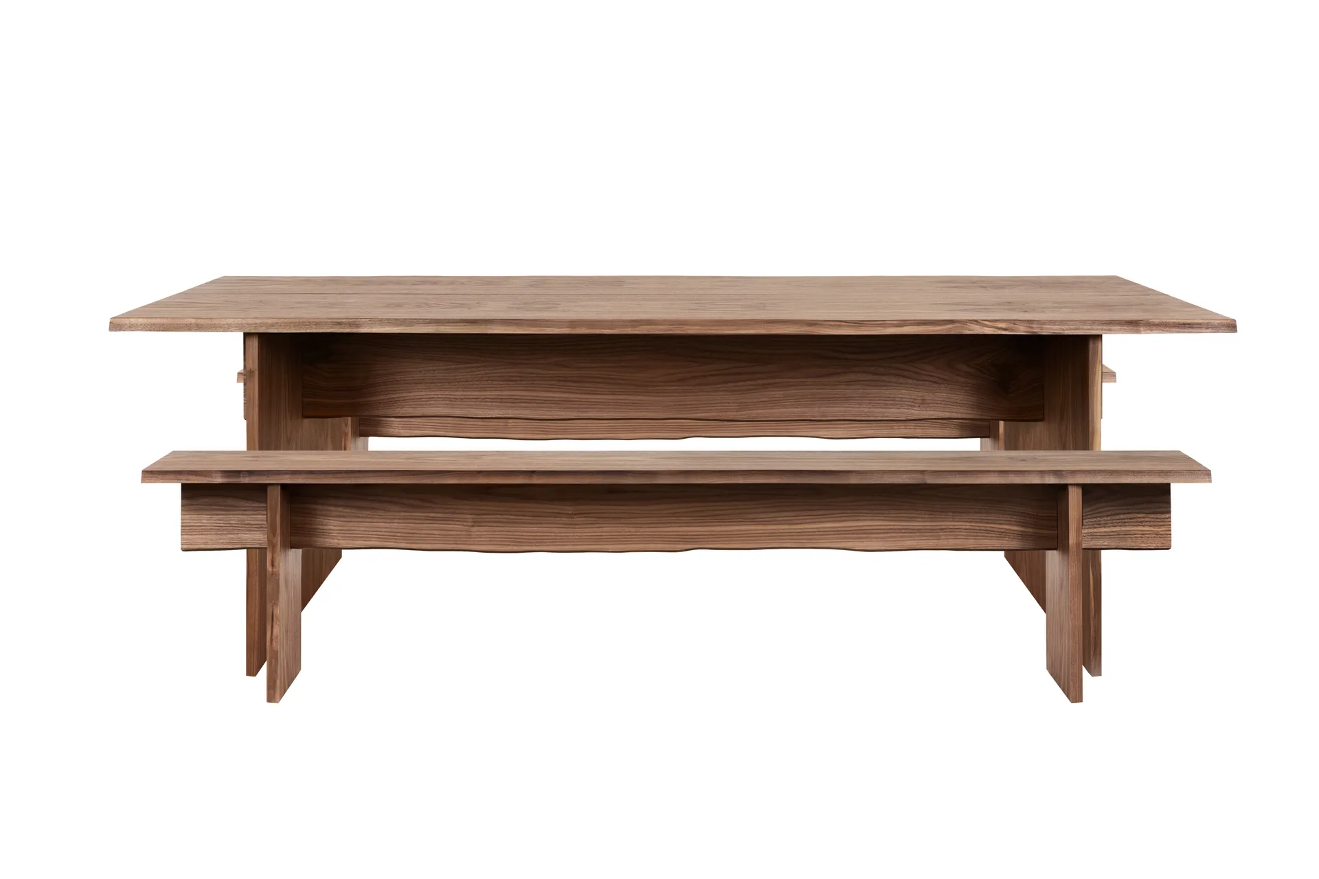 Bookmatch dining table with benches 220 cm, Walnut Hem