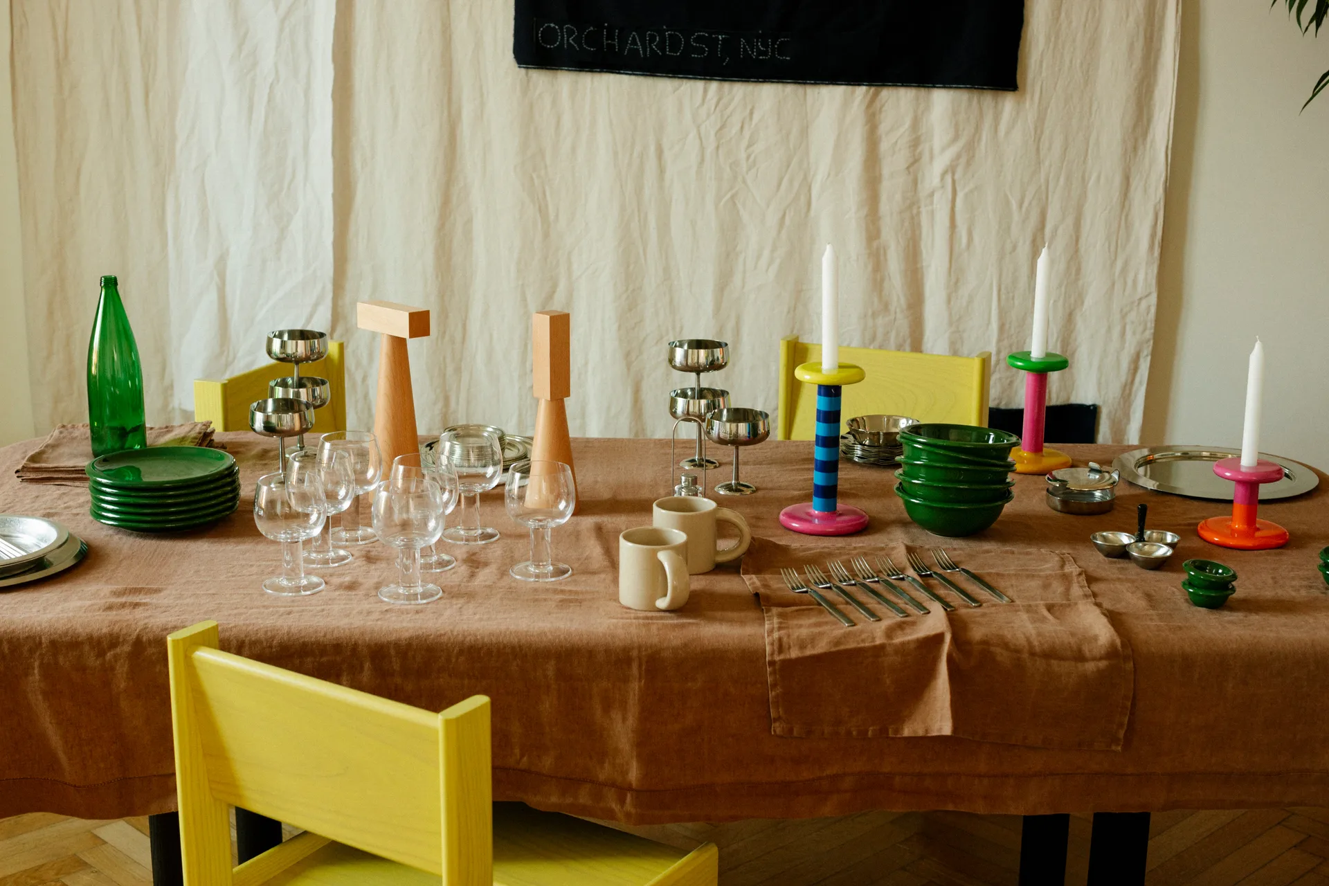 Pesa candlestick High 23 cm, Sky blue-night blue stripe Hem