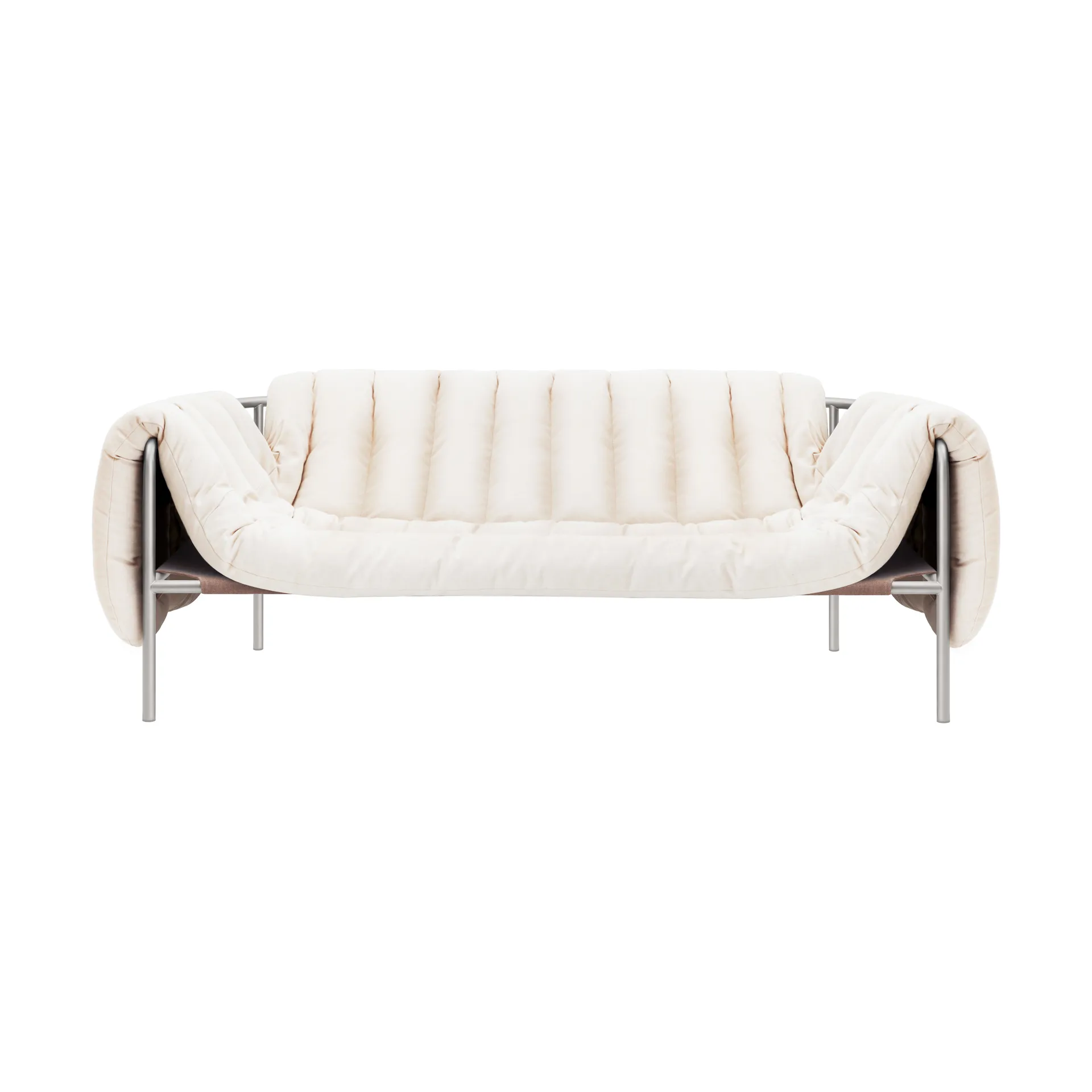 Puffy 2,5-seater sofa 205 cm, Natural-stainless steel Hem