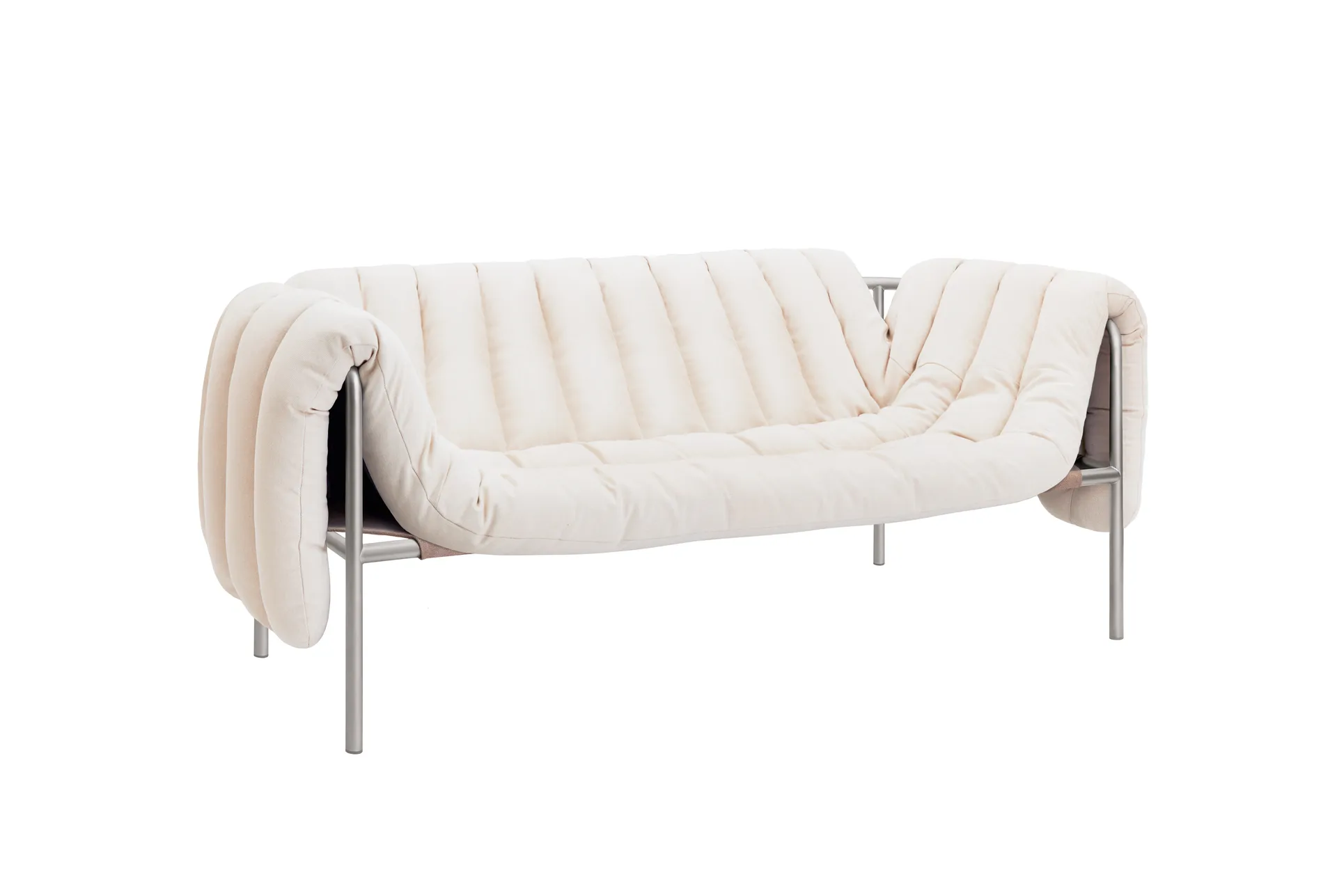 Puffy 2,5-seater sofa 205 cm, Natural-stainless steel Hem
