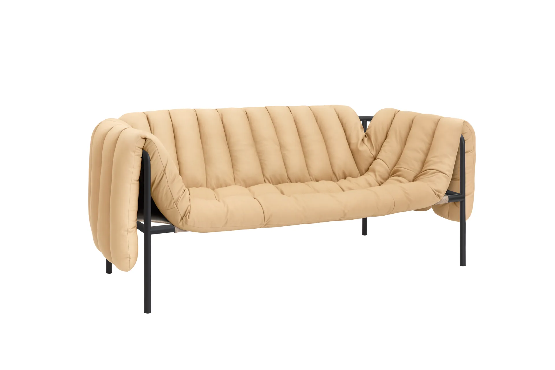 Puffy 2,5-seater sofa 205 cm, Sand leather-black grey Hem
