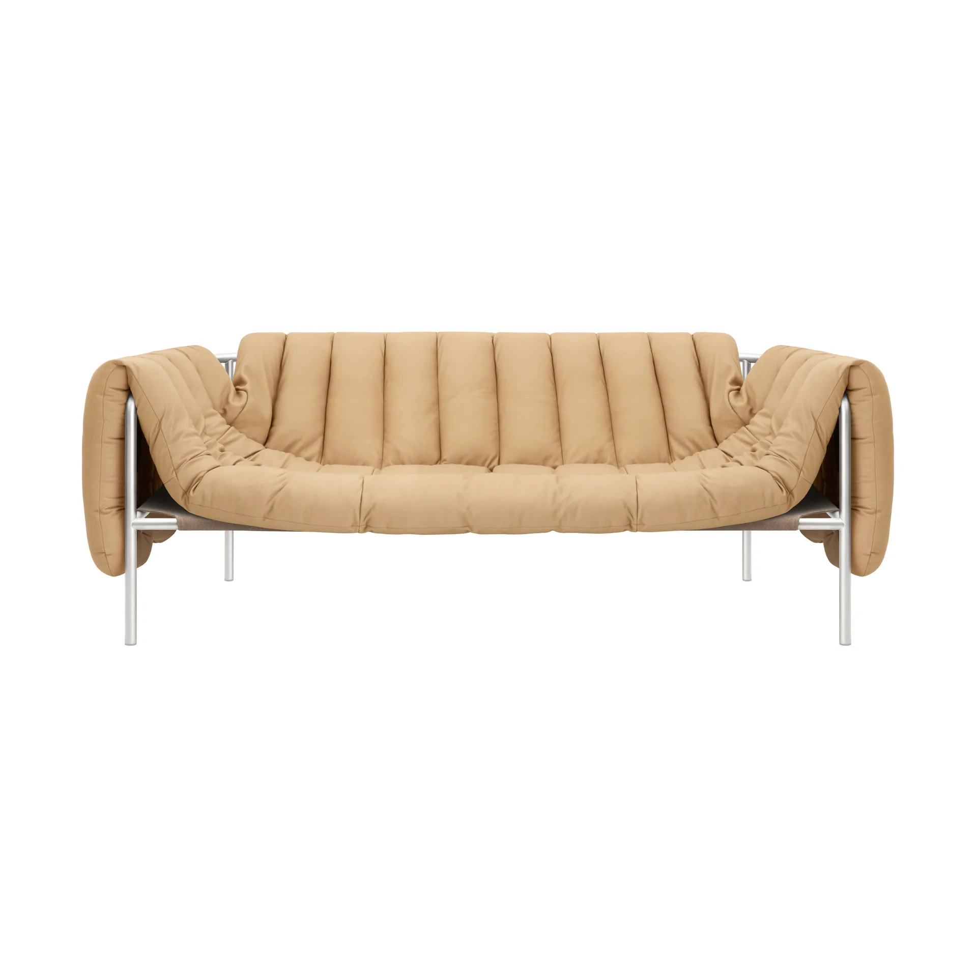 Puffy 2,5-seater sofa 205 cm, Sand leather-stainless steel Hem
