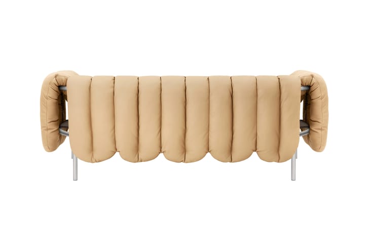 Puffy 2,5-seater sofa 205 cm, Sand leather-stainless steel Hem