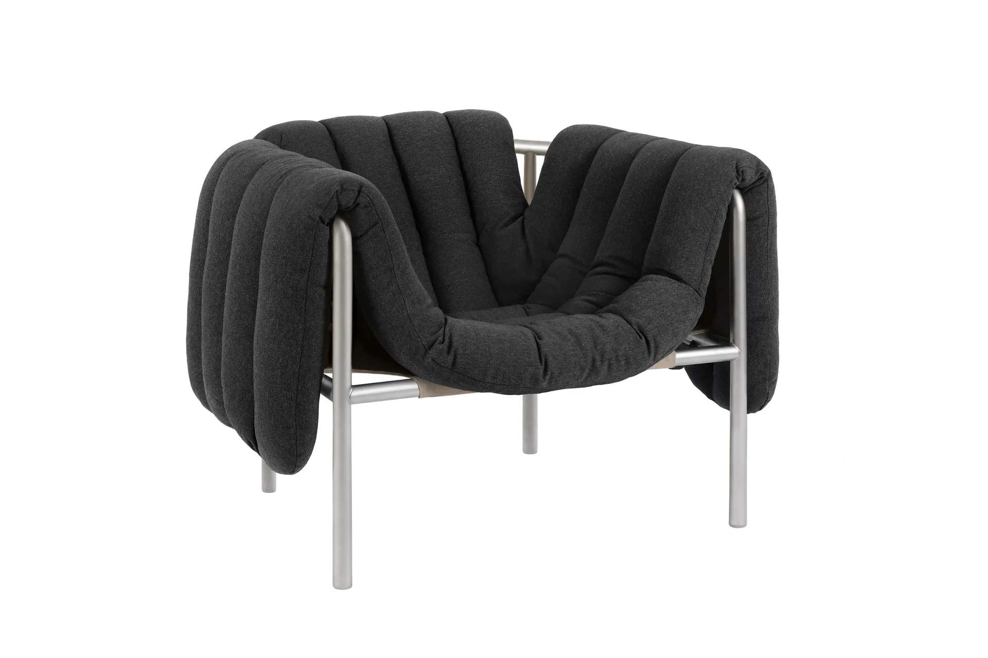 Puffy lounge chair, Anthracite-stainless steel Hem