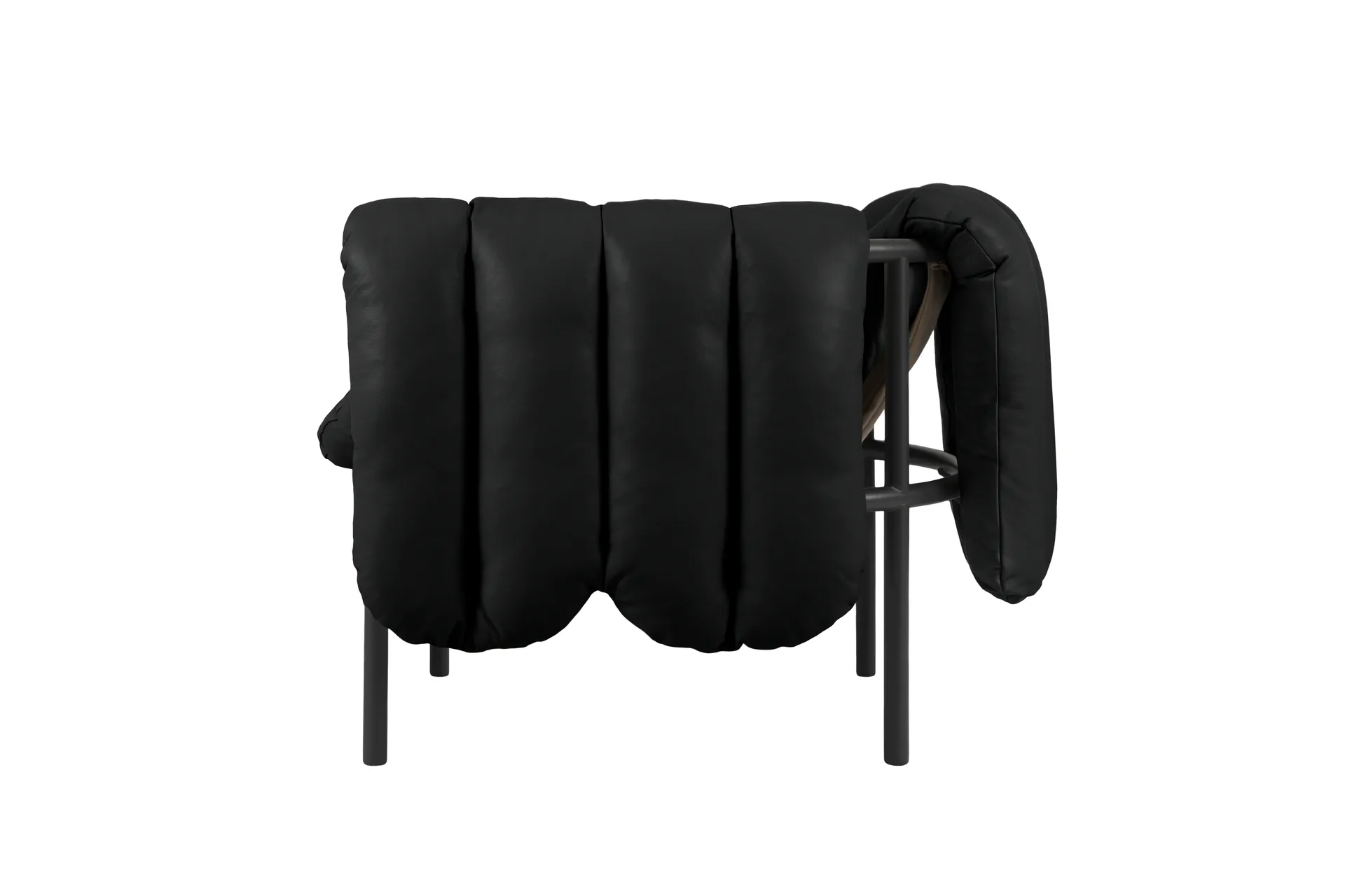 Puffy lounge chair, Black leather-black grey Hem