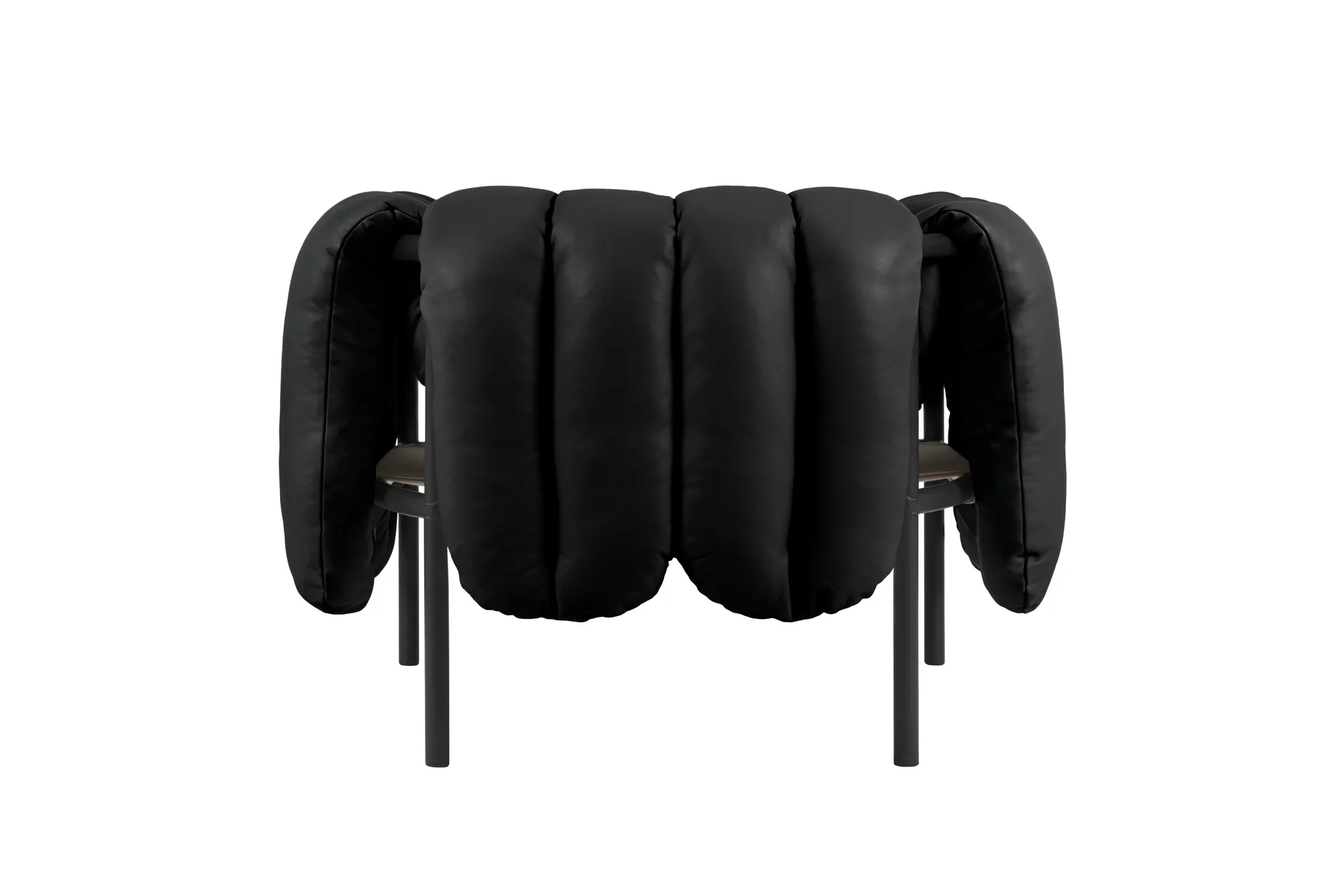 Puffy lounge chair, Black leather-black grey Hem