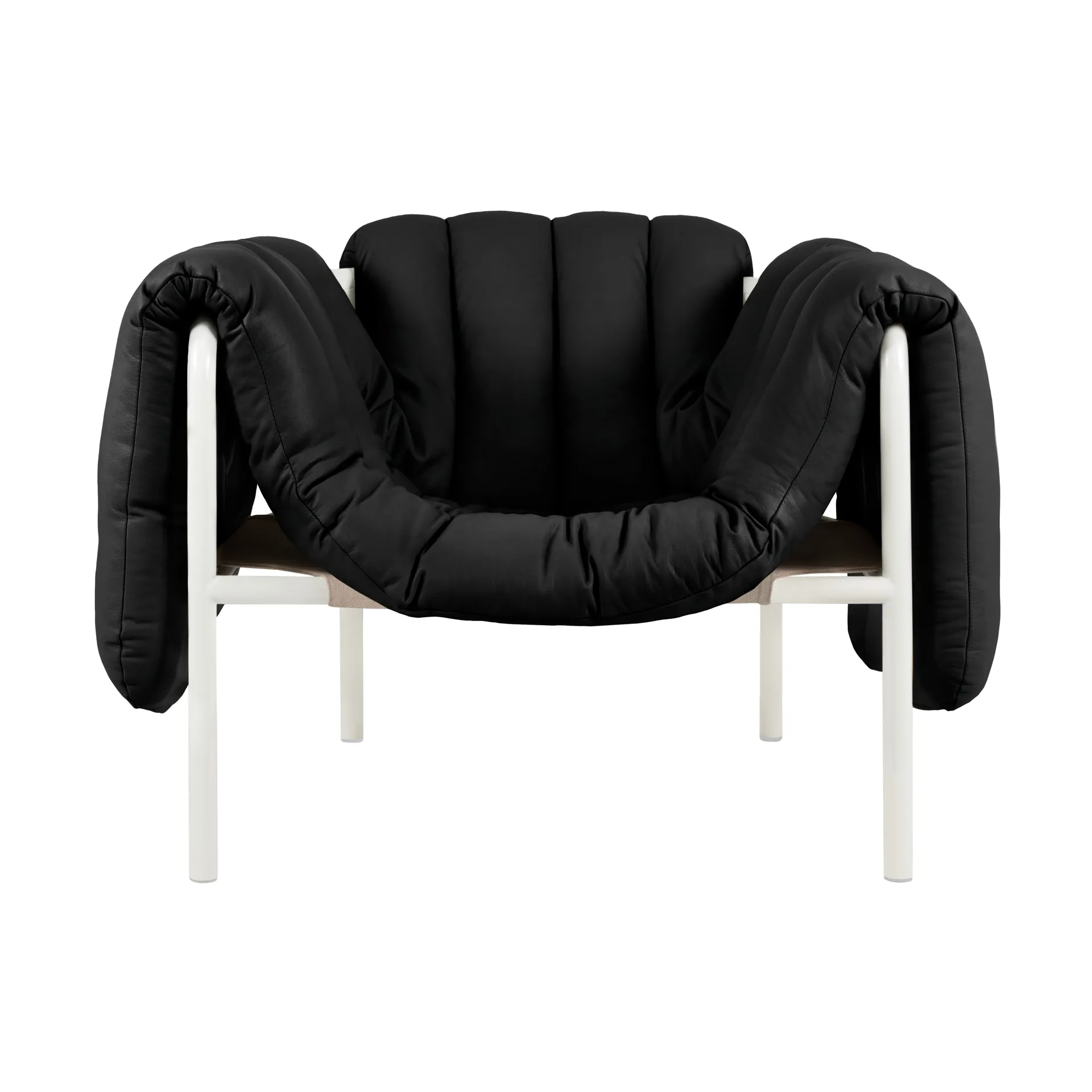Puffy lounge chair, Black leather-cream Hem