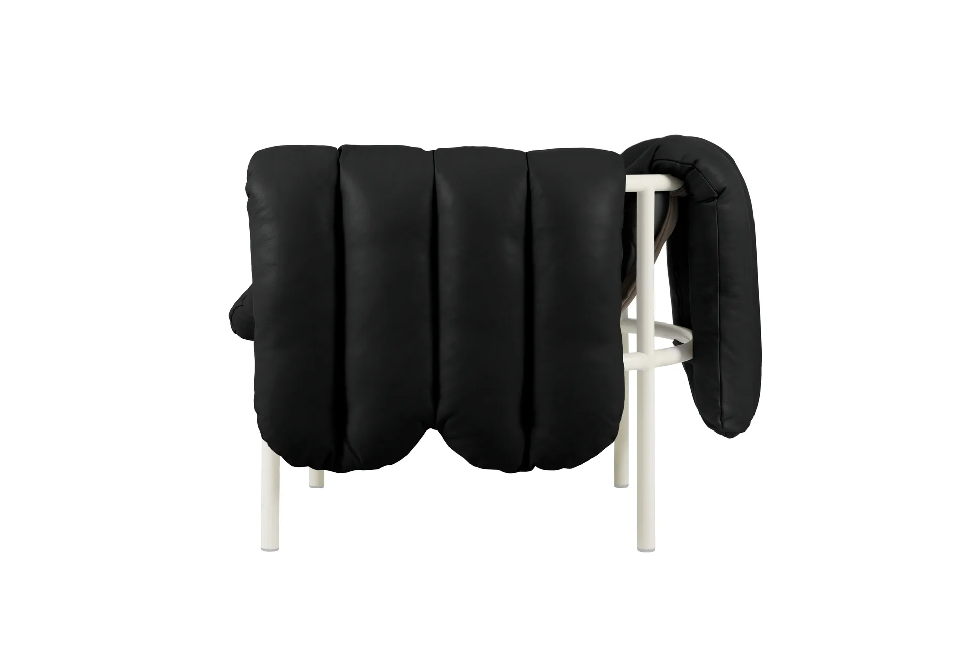 Puffy lounge chair, Black leather-cream Hem