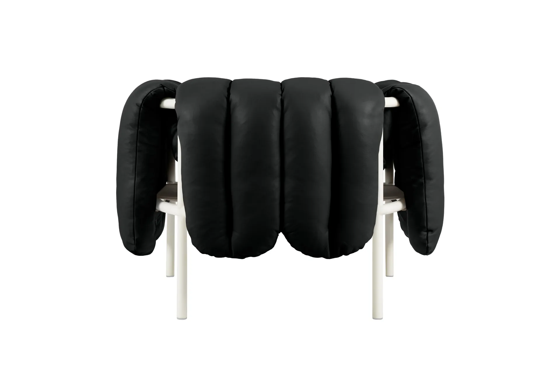 Puffy lounge chair, Black leather-cream Hem