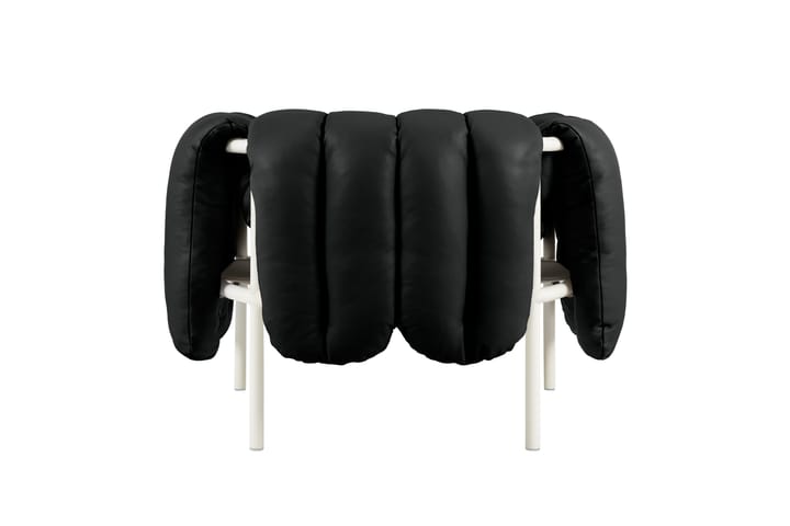 Puffy lounge chair, Black leather-cream Hem