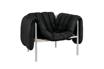 Puffy lounge chair - Black leather-stainless steel - Hem