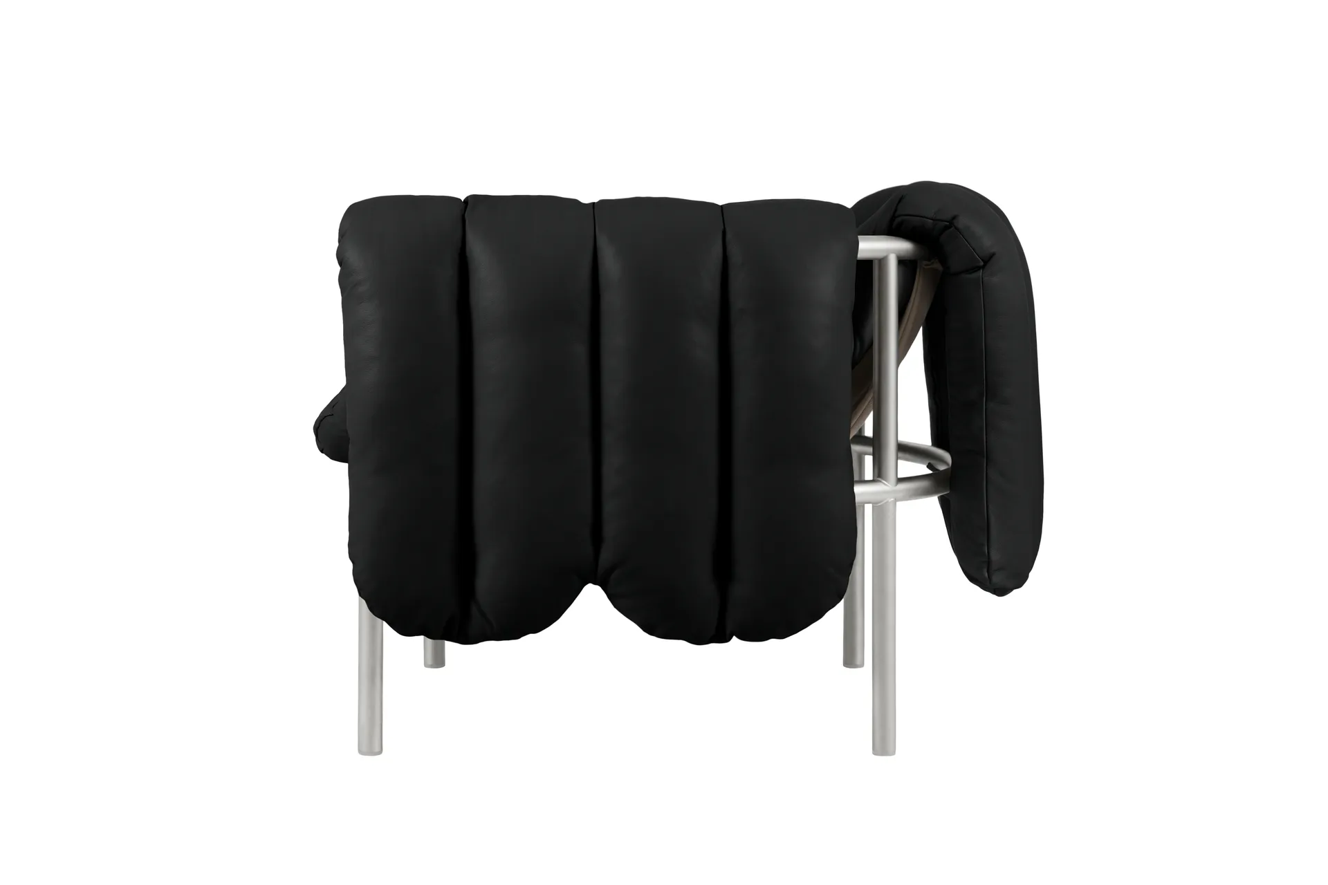 Puffy lounge chair, Black leather-stainless steel Hem