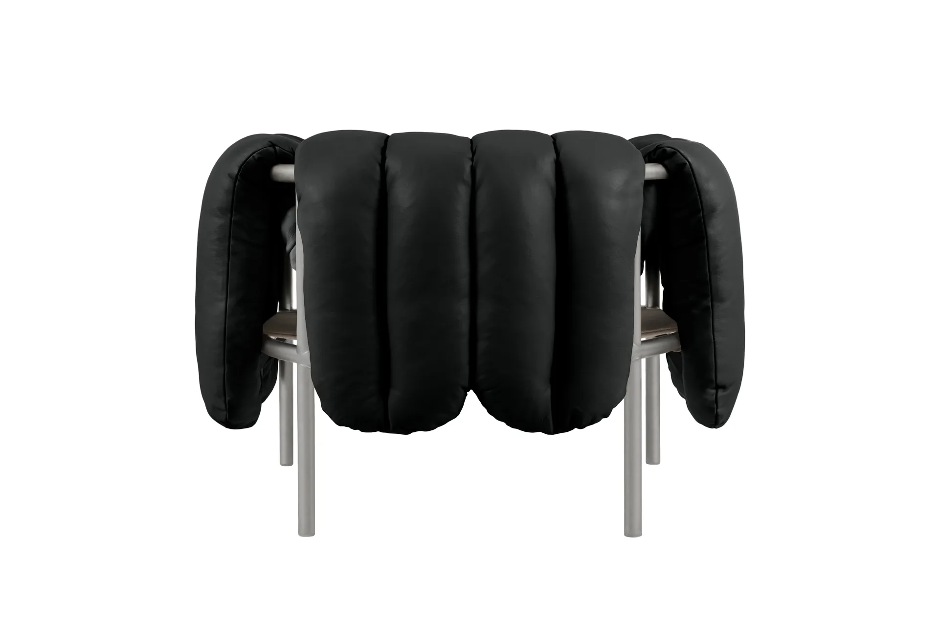 Puffy lounge chair, Black leather-stainless steel Hem