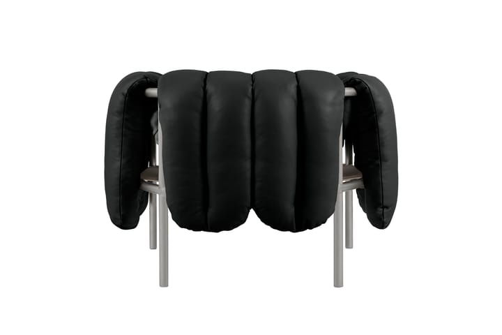 Puffy lounge chair, Black leather-stainless steel Hem