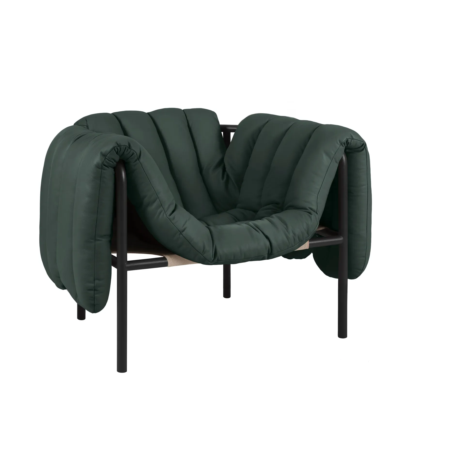 Puffy lounge chair, Dark green leather-black grey Hem