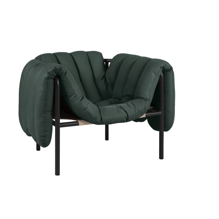 Puffy lounge chair - Dark green leather-black grey - Hem