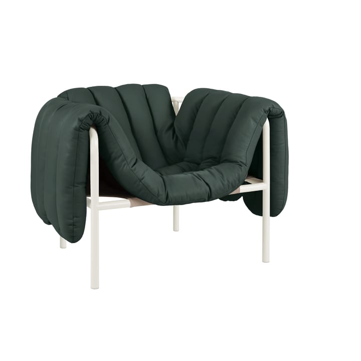 Puffy lounge chair - Dark green leather-cream - Hem