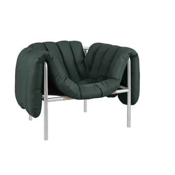 Puffy lounge chair - Dark green leather-stainless steel - Hem