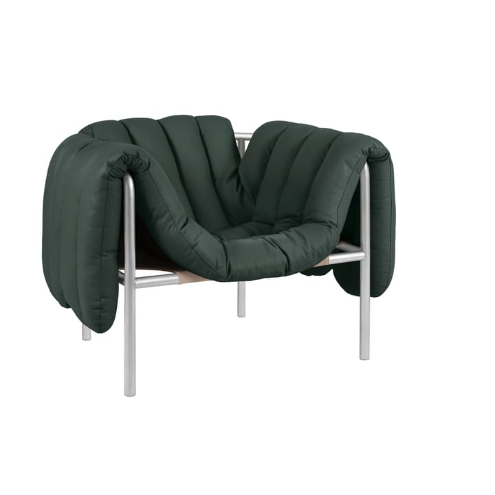 Puffy lounge chair - Dark green leather-stainless steel - Hem
