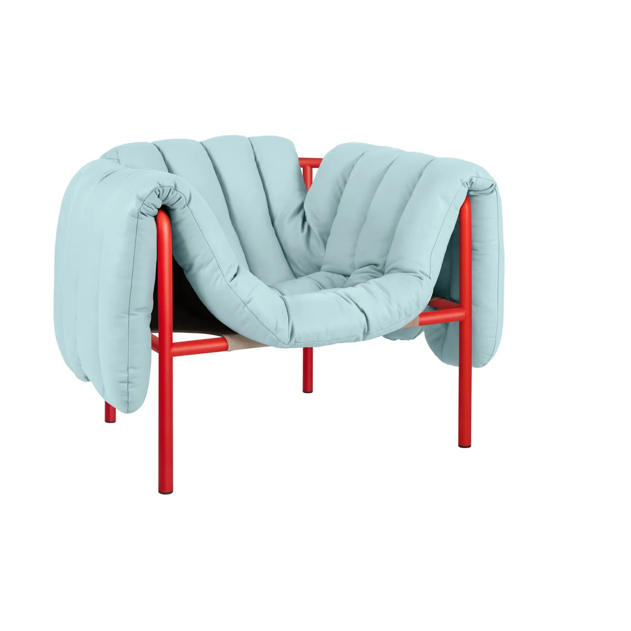 Hem Puffy lounge chair Light blue leather-traffic red