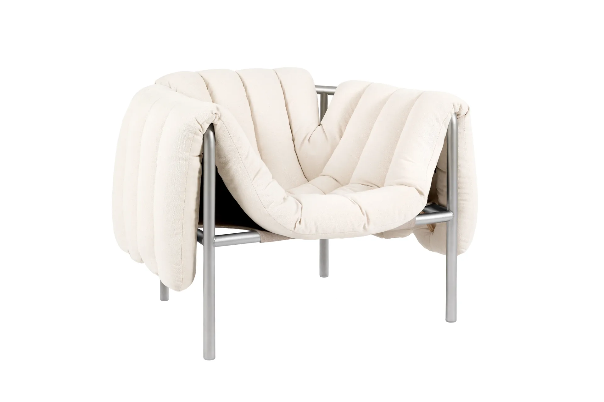 Puffy lounge chair, Natural-stainless steel Hem