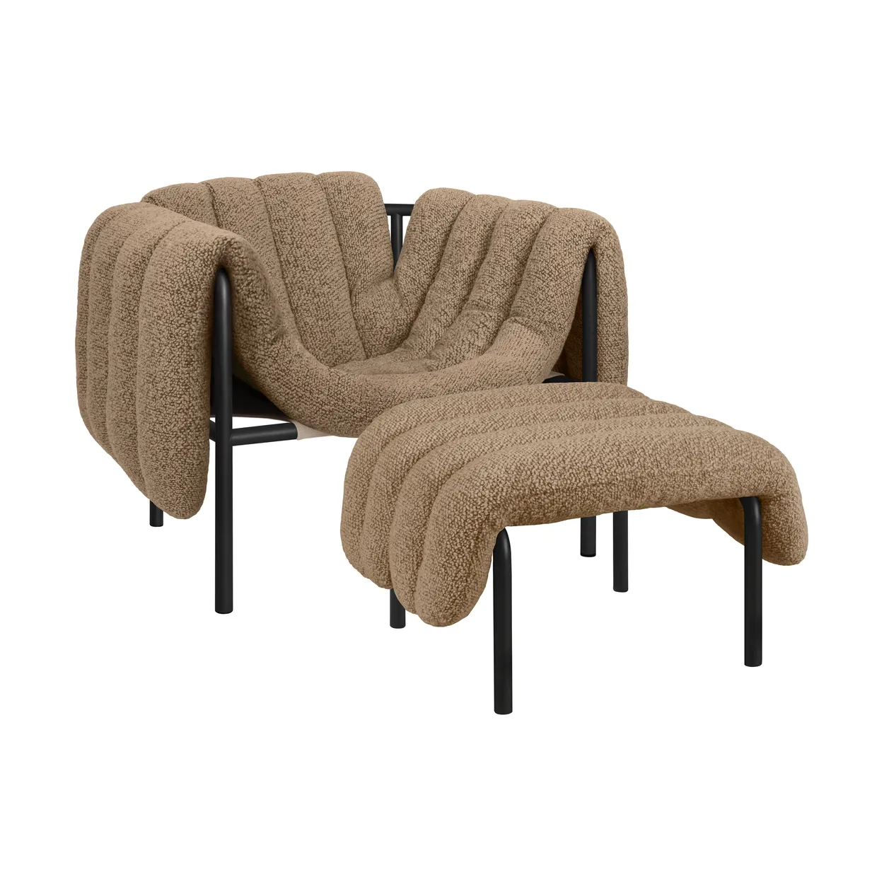 Hem Puffy lounge chair + ottoman Sawdust-black grey