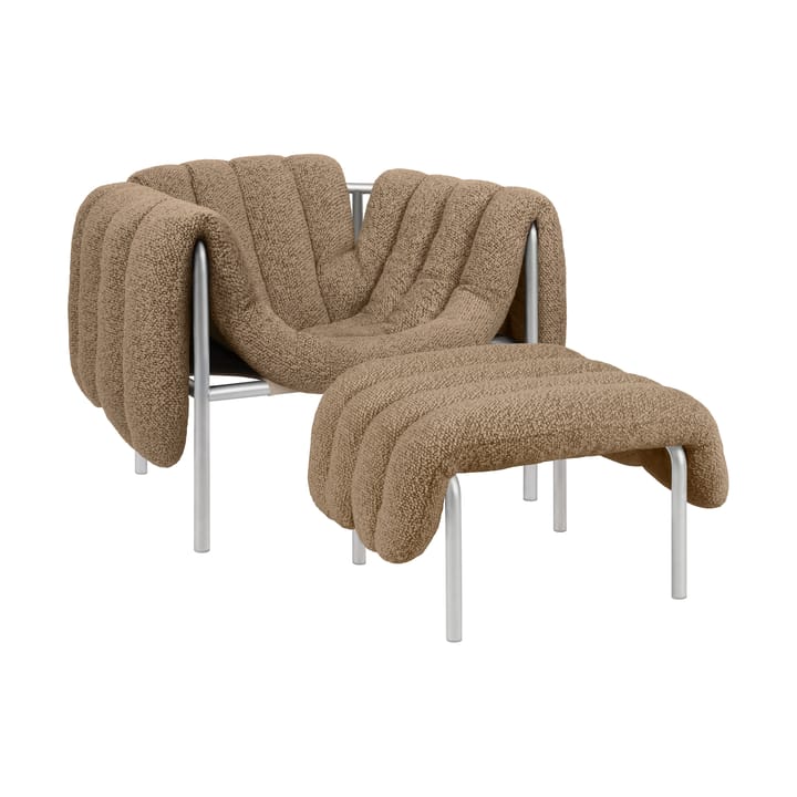 Puffy lounge chair + ottoman - Sawdust-stainless steel - Hem