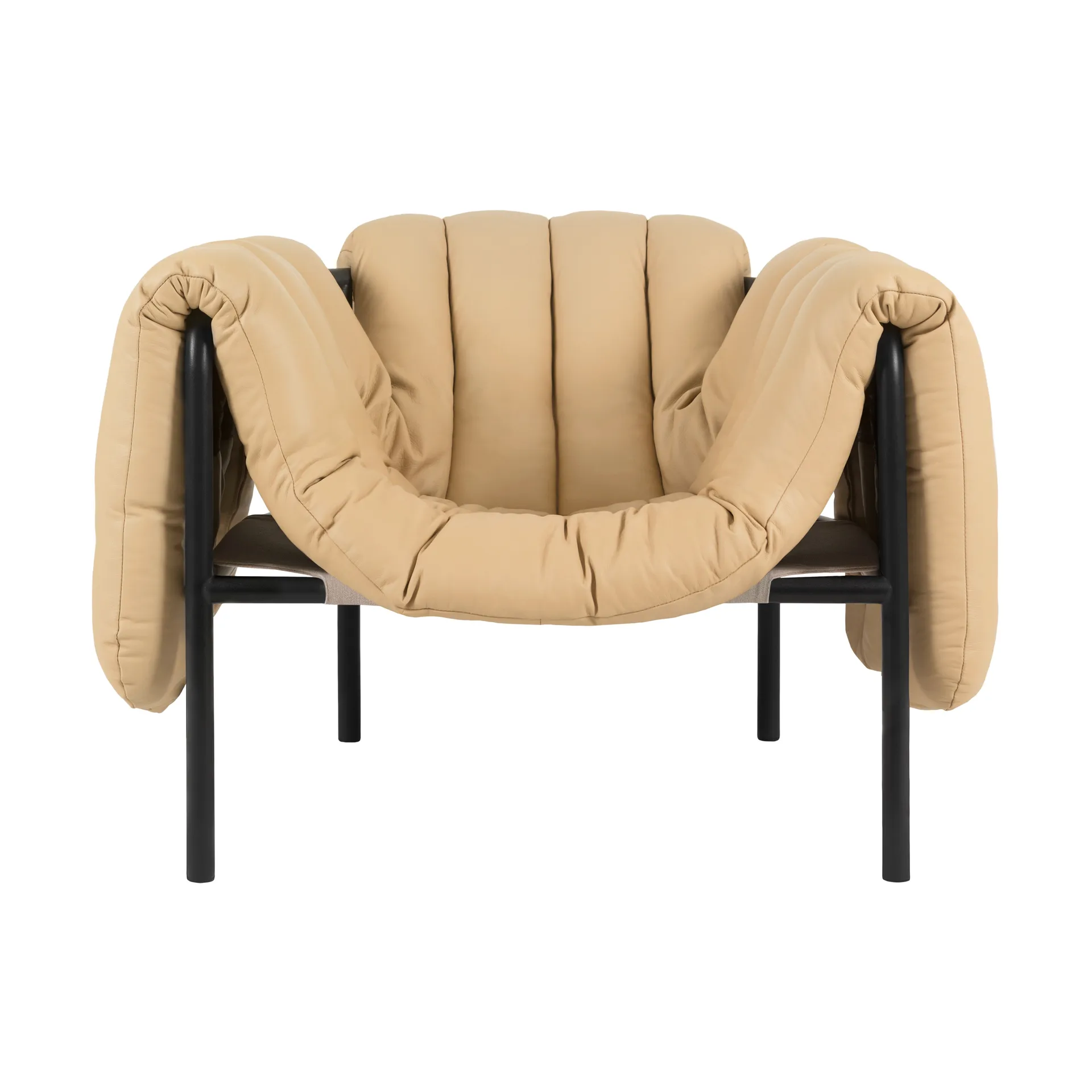 Puffy lounge chair, Sand leather-black grey Hem