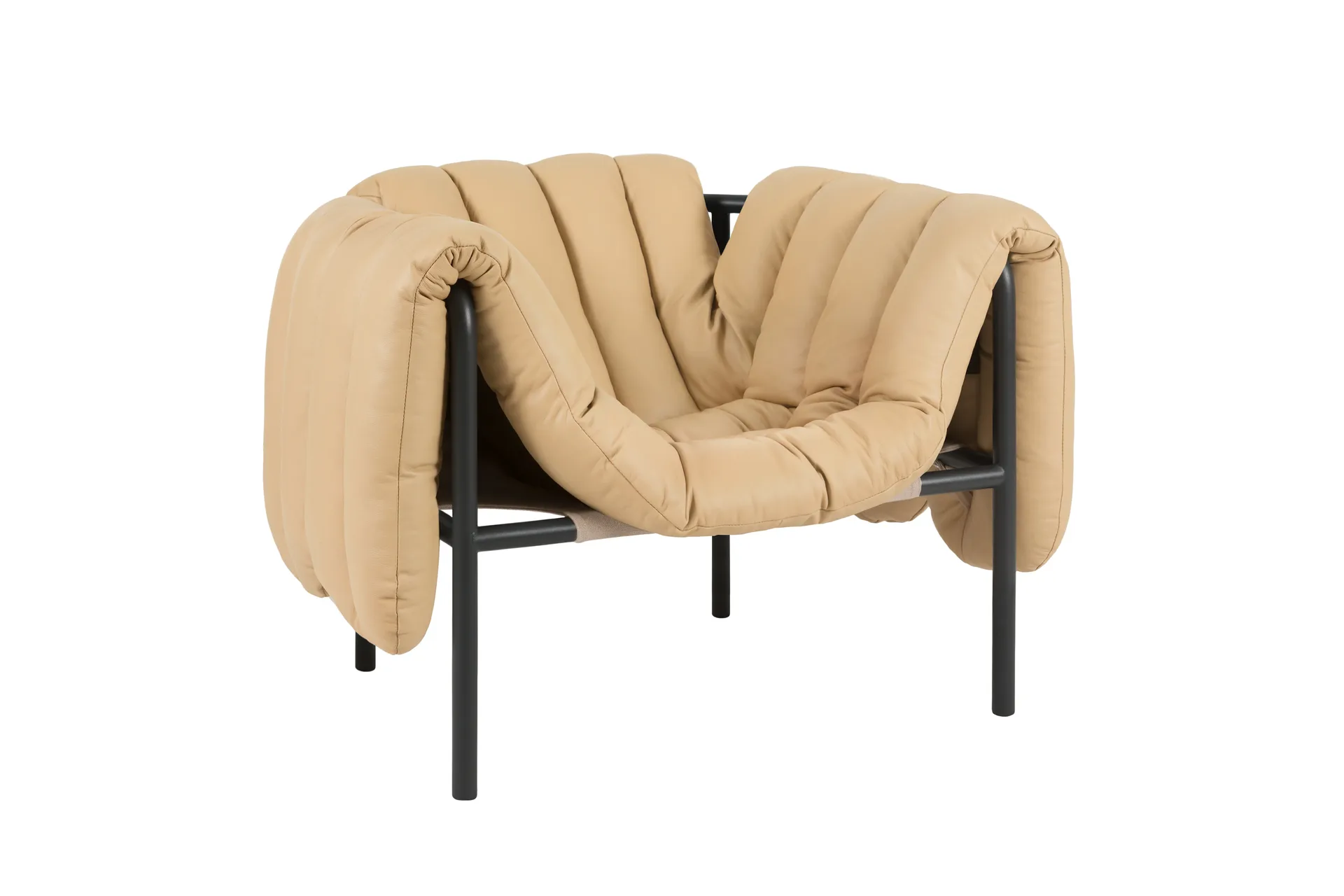 Puffy lounge chair, Sand leather-black grey Hem