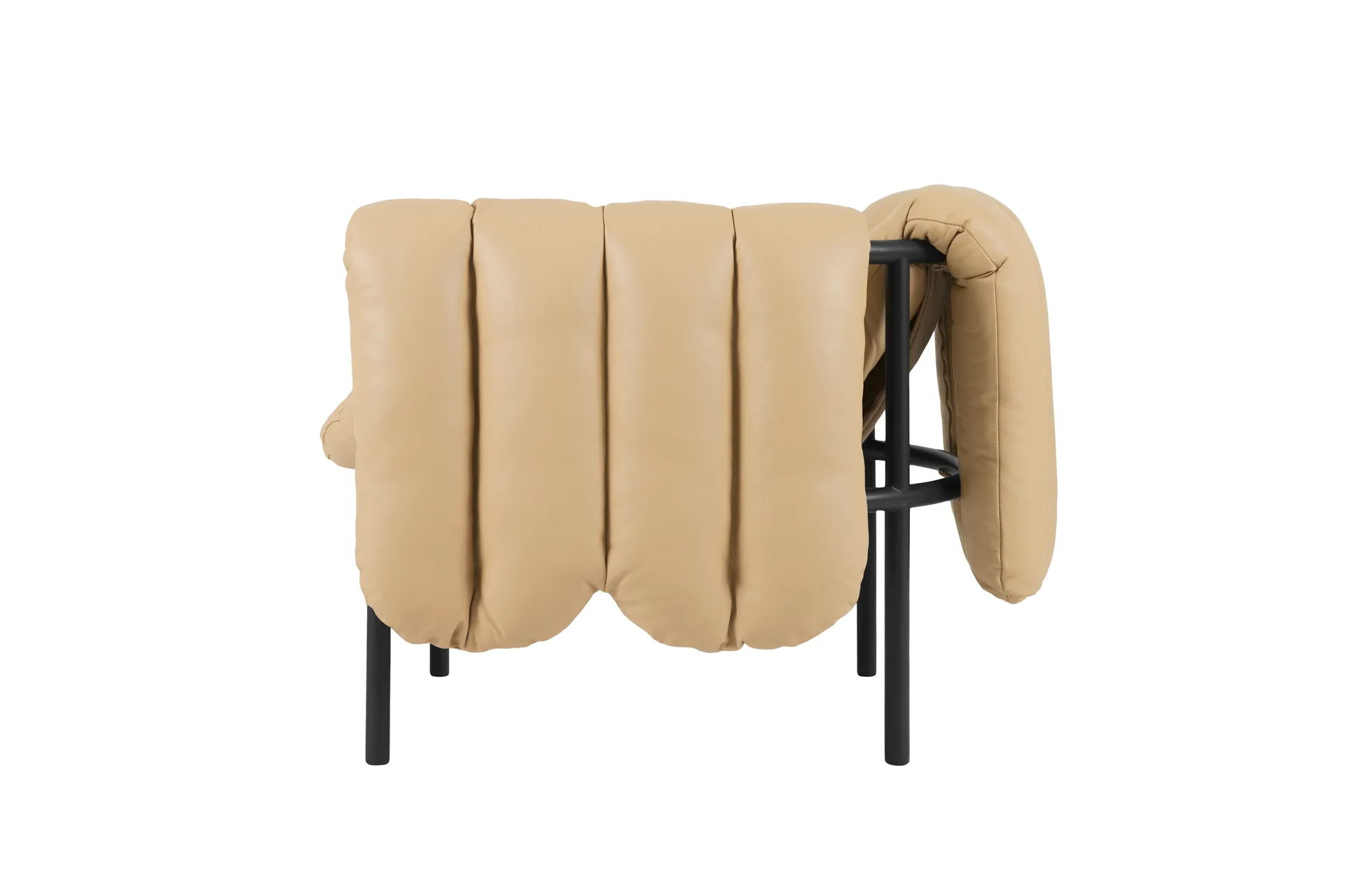 Puffy lounge chair, Sand leather-black grey Hem