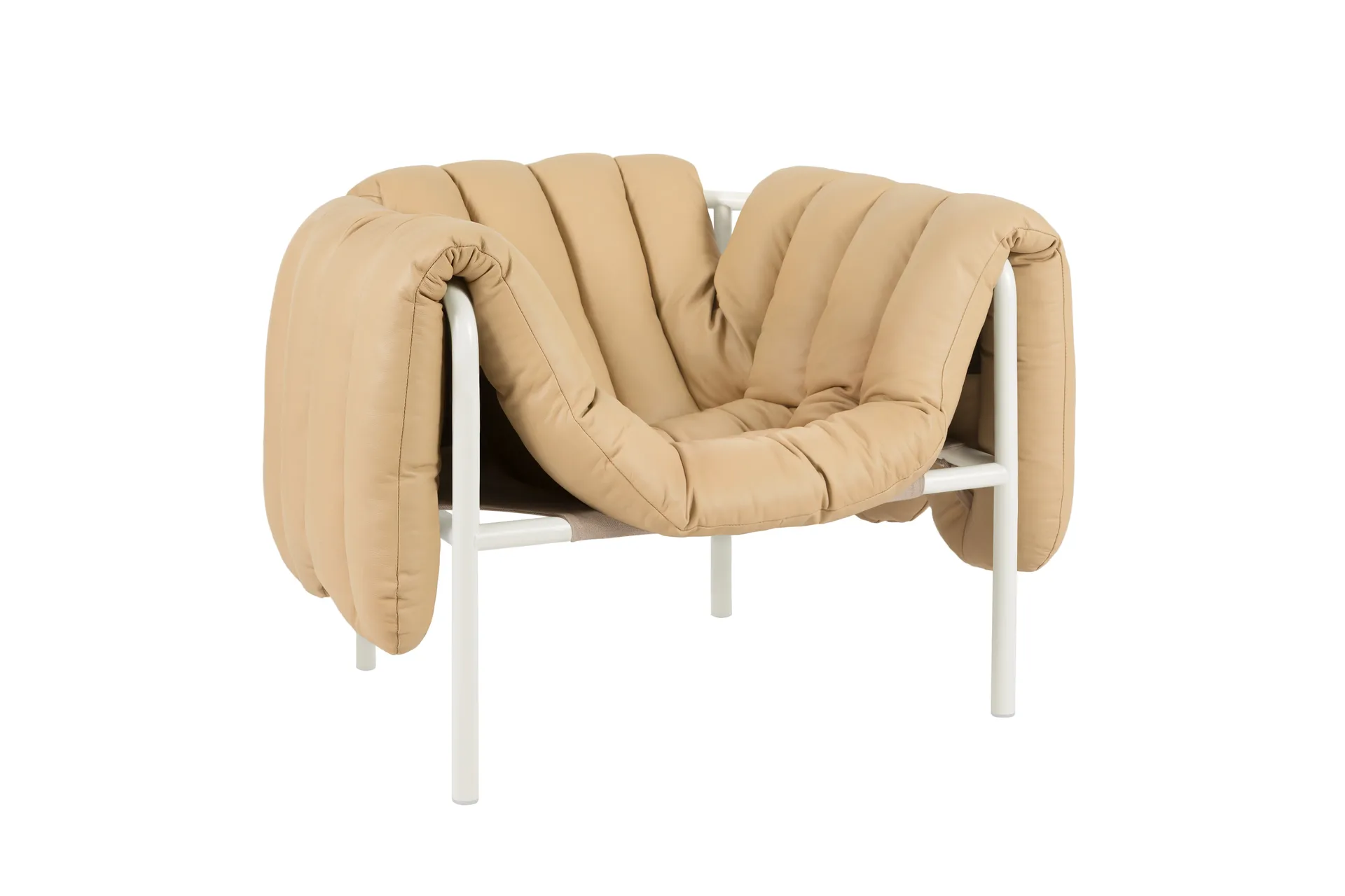 Puffy lounge chair, Sand leather-cream Hem