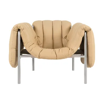 Puffy lounge chair - Sand leather-stainless steel - Hem