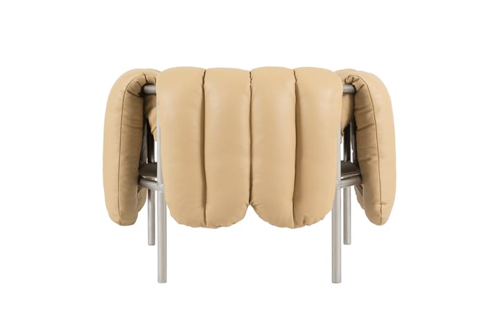 Puffy lounge chair, Sand leather-stainless steel Hem