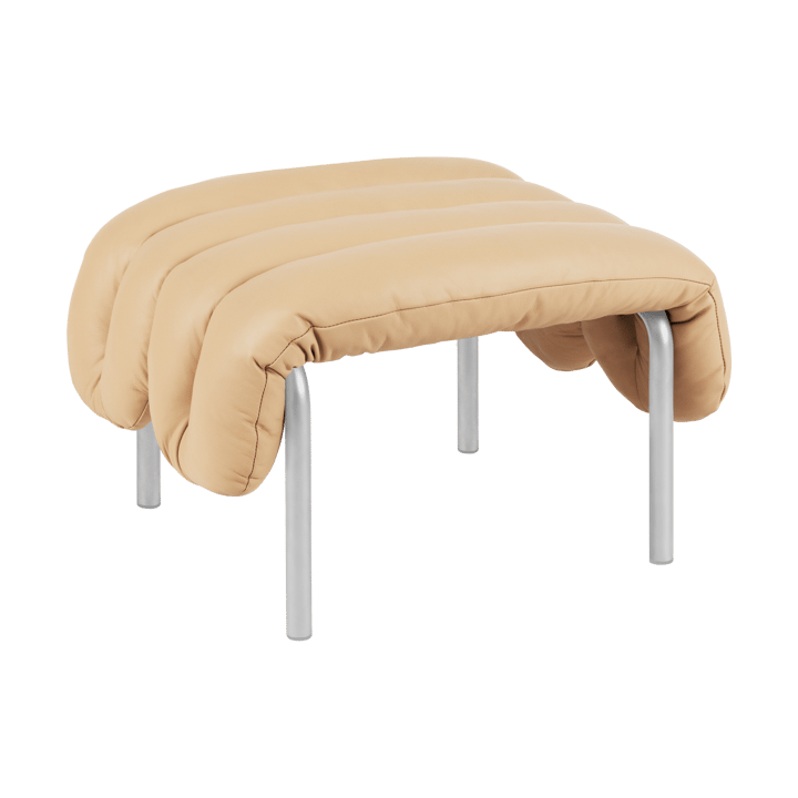 Puffy ottoman 58x67 cm - Sand leather-stainless steel - Hem