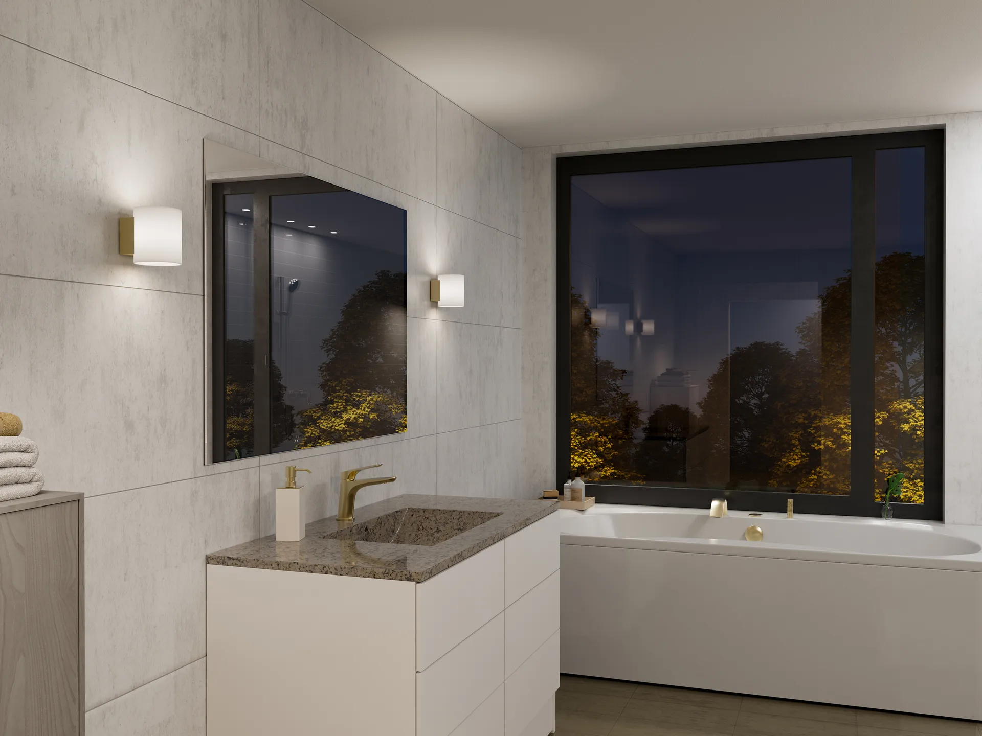 Evoke wall lamp small, Satin brass-opal glass Herstal