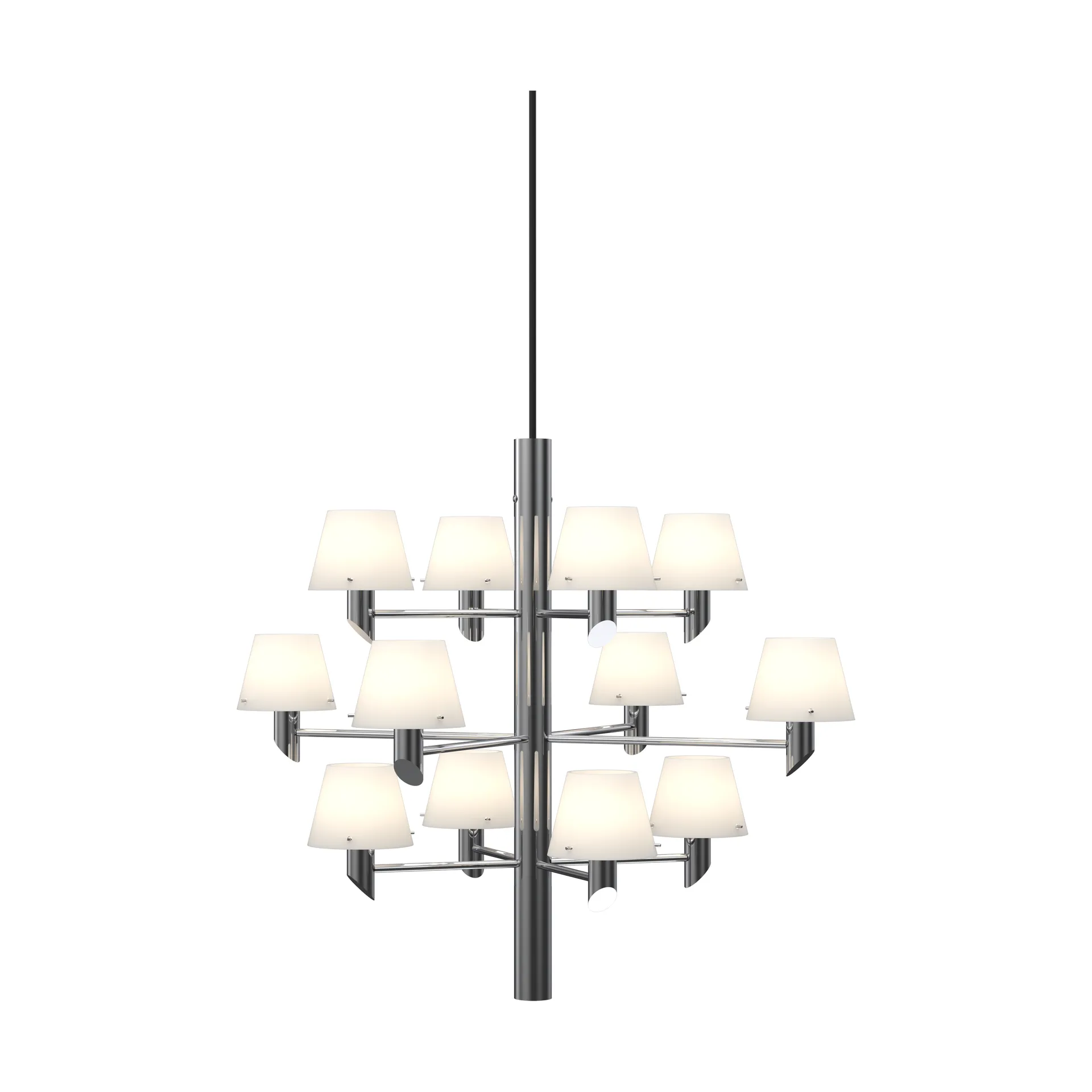 Gil Crown 12 Chandelier, Chrome–opal glass Herstal