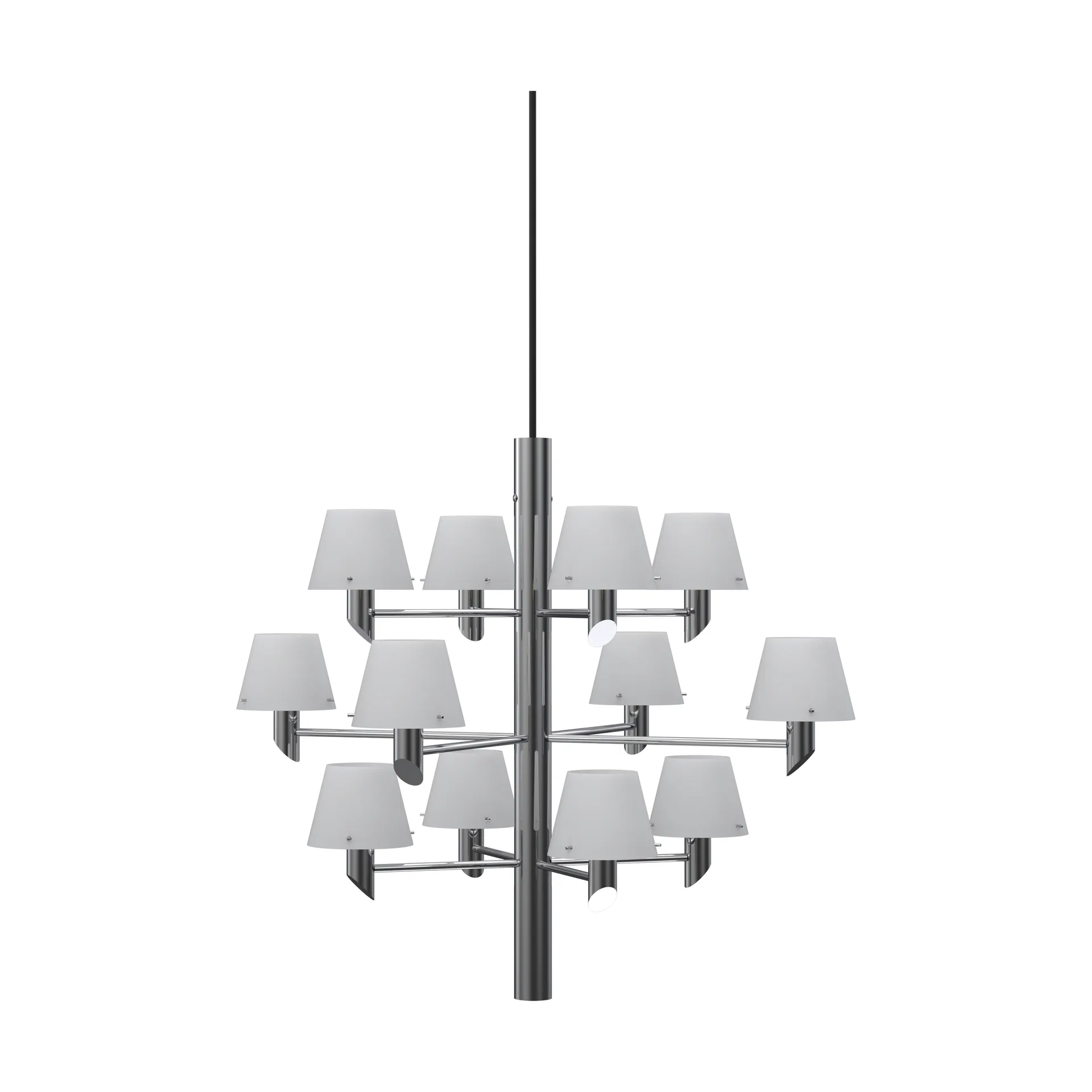 Gil Crown 12 Chandelier, Chrome–opal glass Herstal